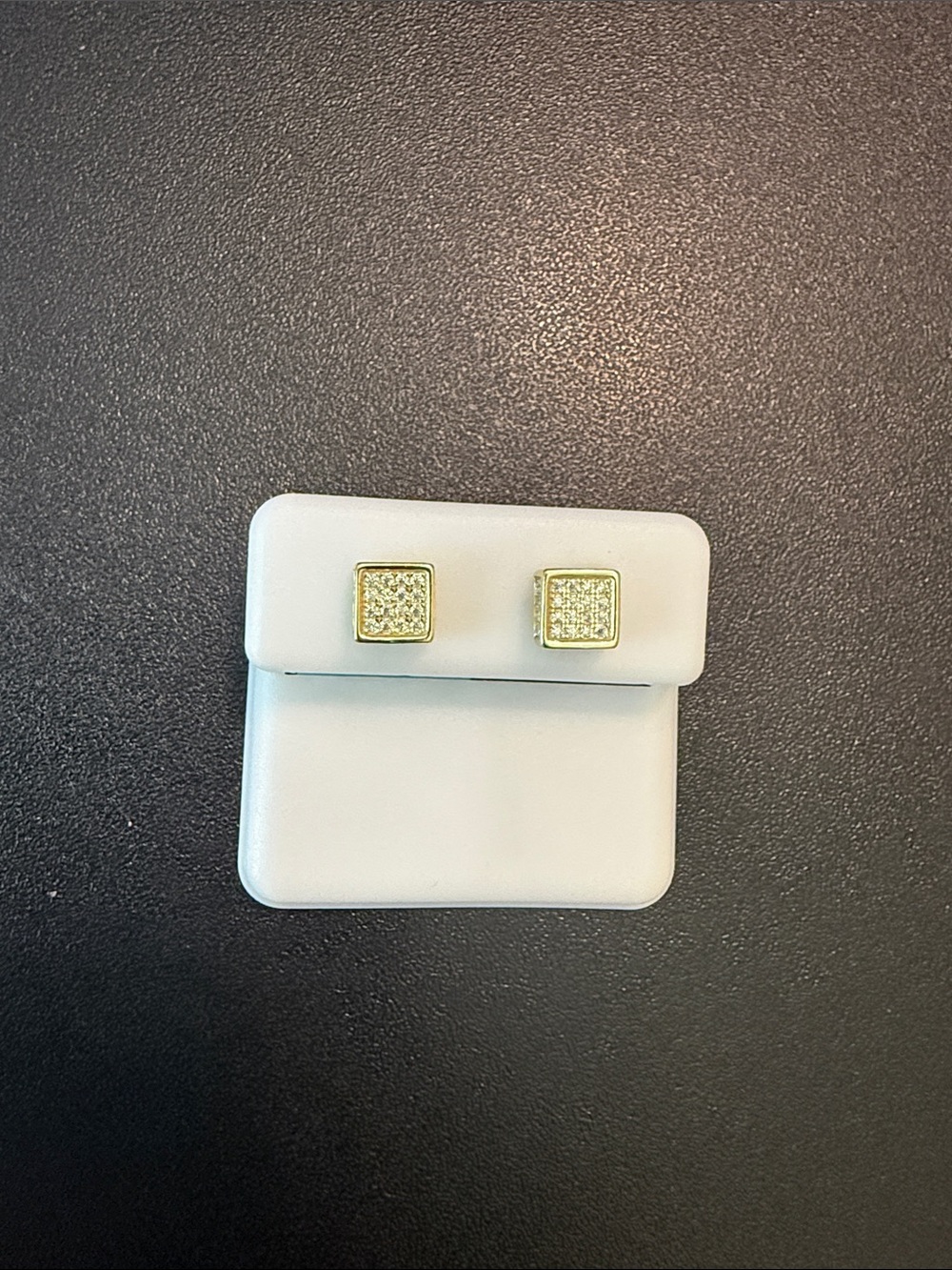 925 Silver Gold-Tone Square Pavé Stud Earrings - Moissanite